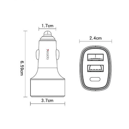 Yesido Y47 49W Double USB+Type-C/USB-C Port Car Fast Charger(Black) - HoMEdemic™ 