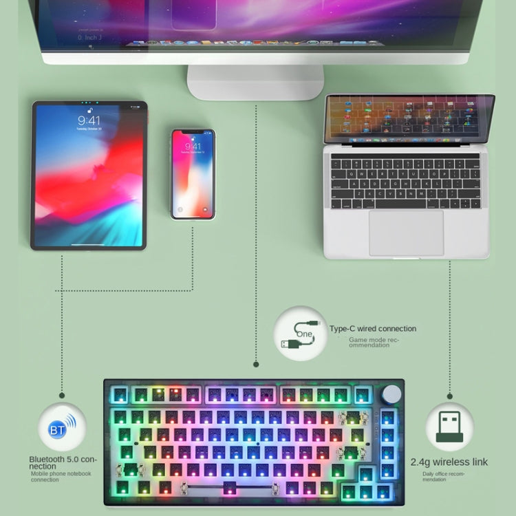 82 Keys Bluetooth Wireless 3-mode RGB Hot-plug Customized Mechanical Keyboard Kit(Black Transparent) - HoMEdemic™ 
