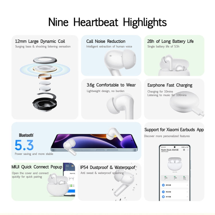 Original Xiaomi Redmi Buds 4 Vitality Edition Waterproof Wireless Bluetooth Calling Noise Reduction Earphone(White) - HoMEdemic™ 