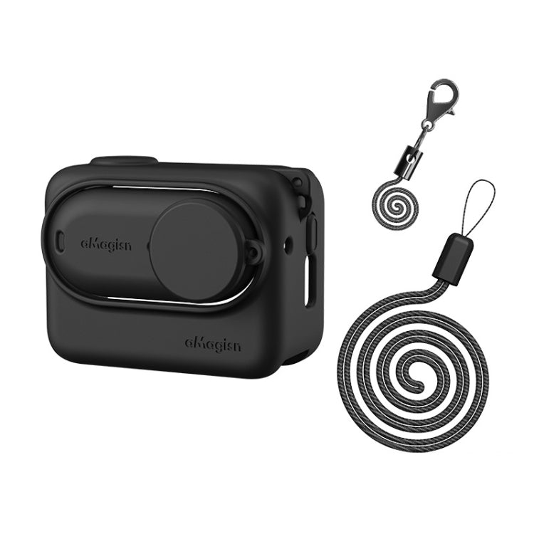 For Insta360 GO 3 AMagisn Silicone Body Cover Protective Case With Lanyard(Black) - HoMEdemic™ 