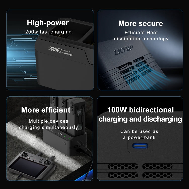 For DJI Mavic 3 Series LKTOP 200W 3-Channel Battery Charger US Plug - HoMEdemic™ 