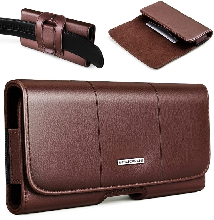 Nuoku Magnetic Flaps Leather Belt Case For Smart Phones, Size: 17.3 x 8 x 2.5cm  6.7 Inch(Brown) - HoMEdemic™ 