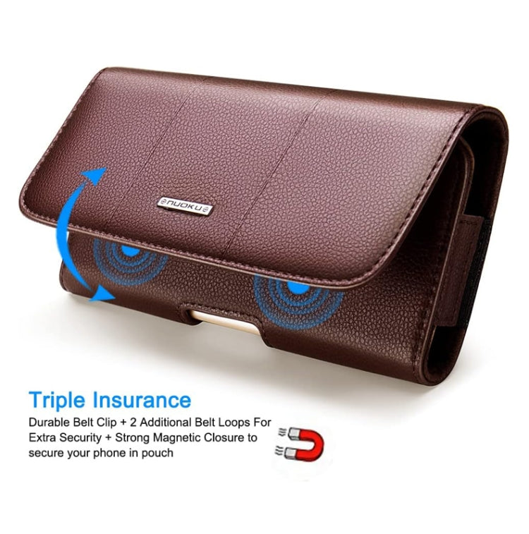 Nuoku Magnetic Flaps Leather Belt Case For Smart Phones, Size: 17.3 x 8 x 2.5cm  6.7 Inch(Brown) - HoMEdemic™ 