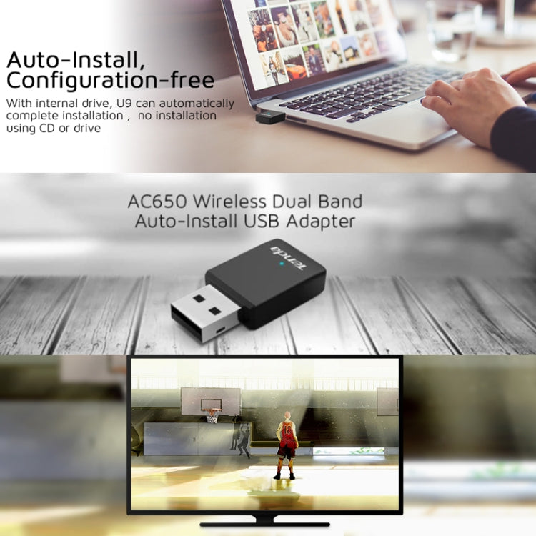 Tenda U9 650Mbs Drive-Free USB Wireless Network Card 5G Dual Band Desktop Laptop WiFi Receiver - HoMEdemic™ 