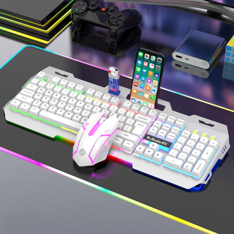 K-Snake Mechanical Feel Keyboard Mouse Kit USB Wired 104 Keycaps Computer Keyboard, Style: Keyboard+Mouse (White) - HoMEdemic™ 