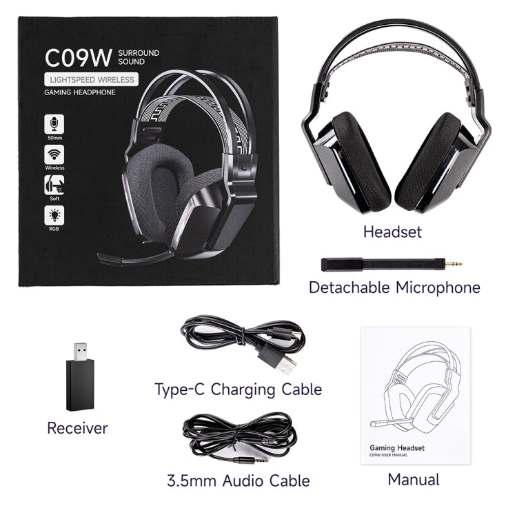 EasySMX C09W Wireless Bluetooth Headphones RGB Gaming Headset(Black) - HoMEdemic™ 