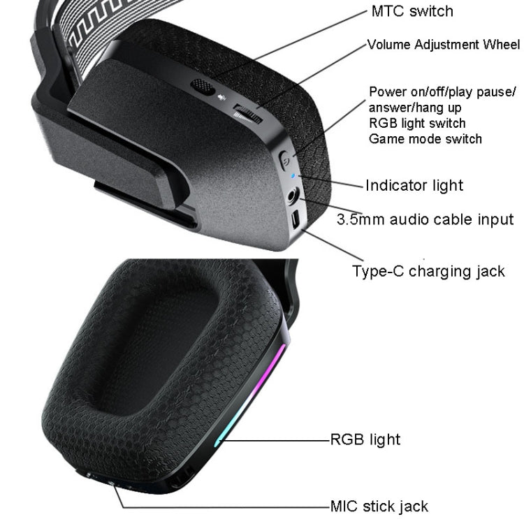 EasySMX C09W Wireless Bluetooth Headphones RGB Gaming Headset(Black) - HoMEdemic™ 