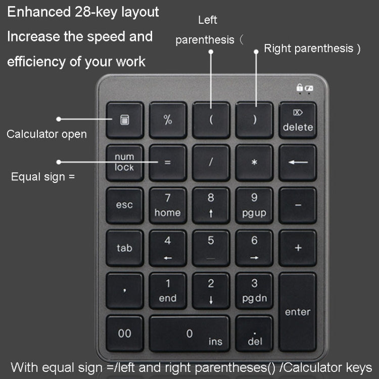 KN-980 28 Keys Portable Wireless Digital Quiet Keypad Computer External Digital Password Keypad(Gray) - HoMEdemic™ 