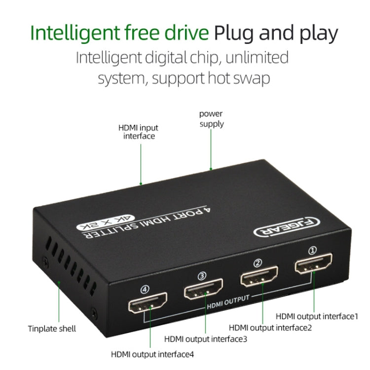 FJGEAR FJ-SM4K104 HD Audio/Video Splitter HDMI 1 In 4 Splitter(EU Plug) - HoMEdemic™ 