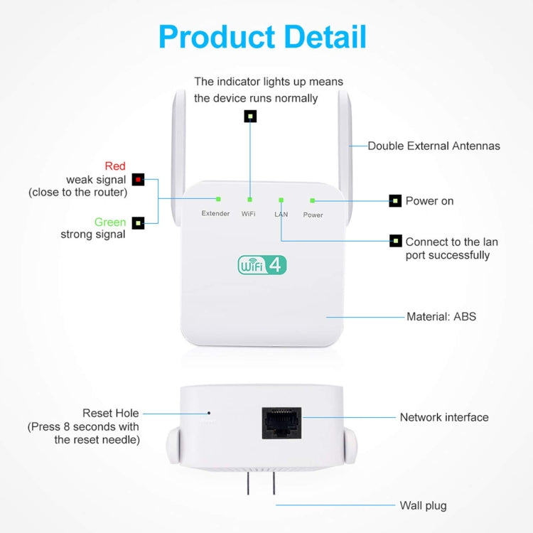 2.4G 300M Wi-Fi Amplifier Long Range WiFi Repeater Wireless Signal Booster EU Plug Black - HoMEdemic™ 