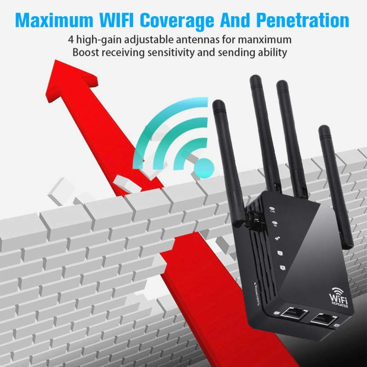 5G/2.4G 1200Mbps WiFi Range Extender WiFi Repeater With 2 Ethernet Ports US Plug Black - HoMEdemic™ 