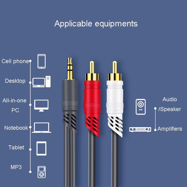 JINGHUA 3.5mm To 2RCA Audio Cable Game Console Outdoor Audio Connection Cable, Size: 30m(Grey) - HoMEdemic™ 