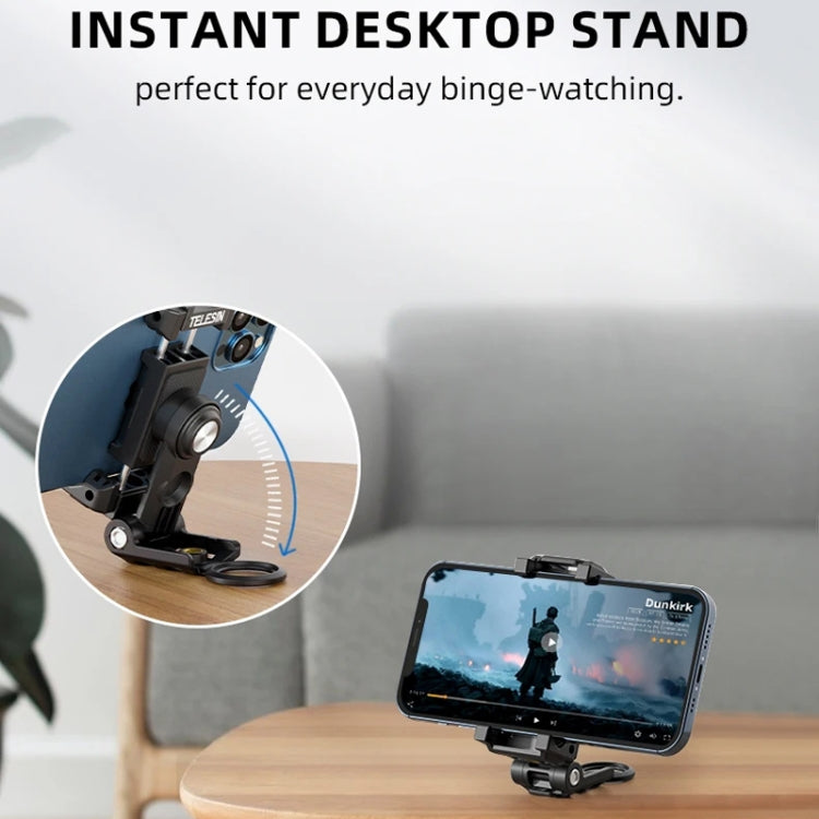 Telesin Mobile Phone Clip 360 Degree Rotating Desktop Bracket With Cold Shoe Mount(Black) - HoMEdemic™ 