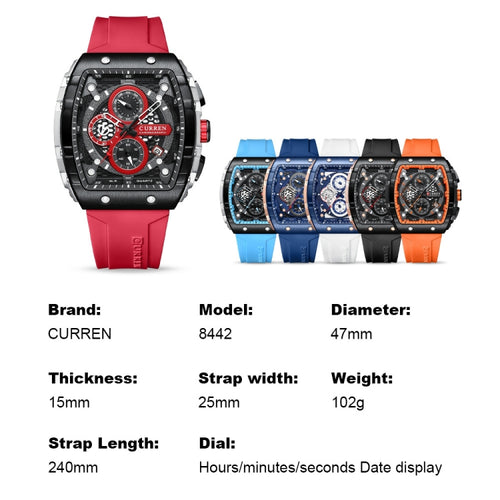 Curren 8442 Sport Six-Hand Silicone Strap Men Quartz Watch, Color: Rose Shell Black - HoMEdemic™ 