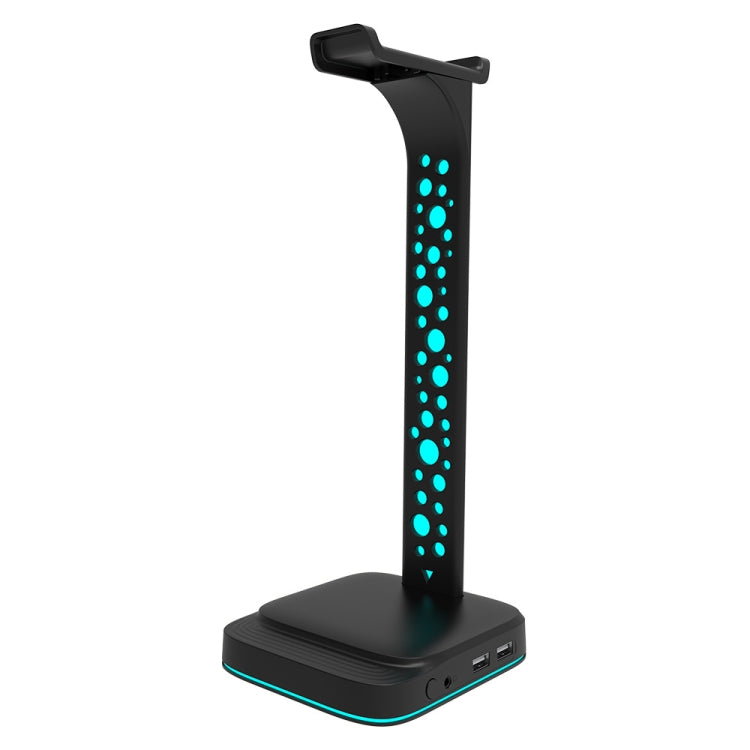 3.5mm Audio RGB Illuminated Headset Holder Dual USB Gaming Headset Display Rack(With Headphone Jack Black) - HoMEdemic™ 