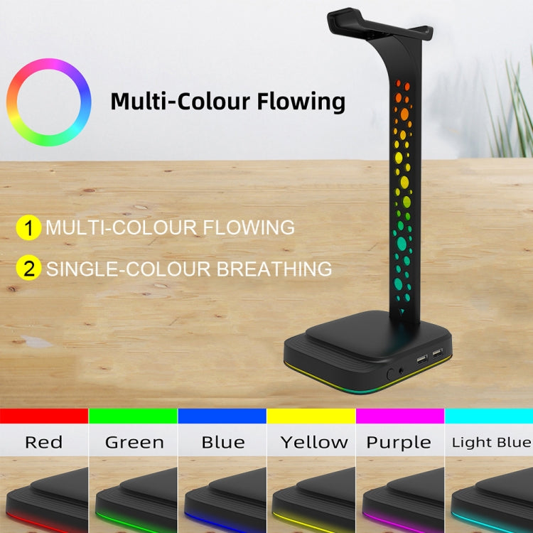 3.5mm Audio RGB Illuminated Headset Holder Dual USB Gaming Headset Display Rack(With Headphone Jack Black) - HoMEdemic™ 