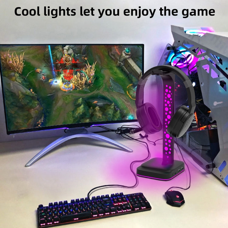 3.5mm Audio RGB Illuminated Headset Holder Dual USB Gaming Headset Display Rack(With Headphone Jack Black) - HoMEdemic™ 