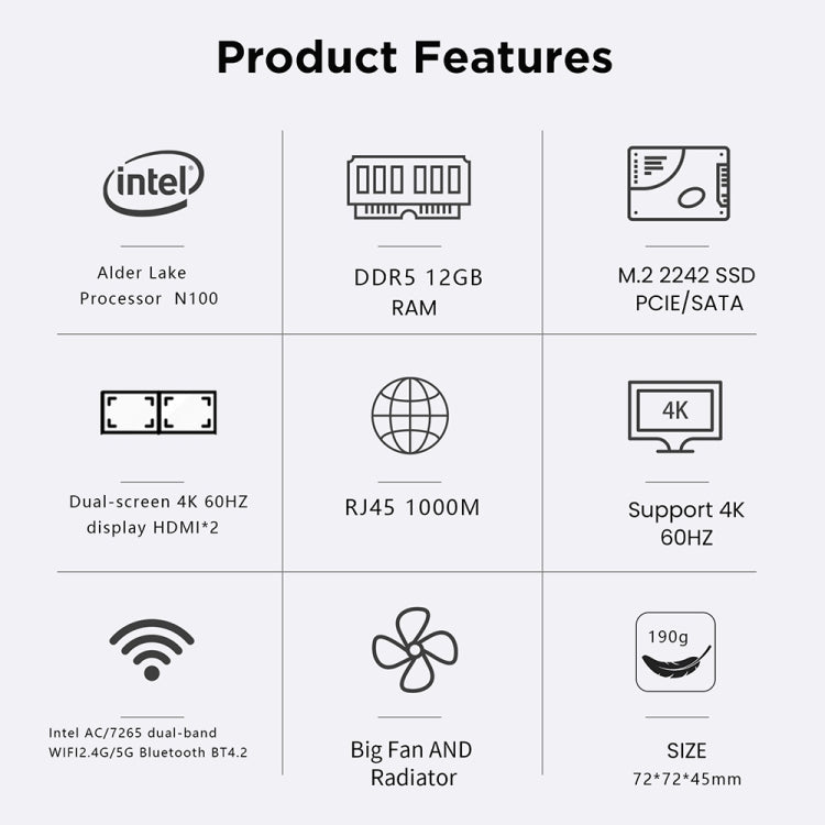 N100/DDR5 12th AlderLake-N100 Dual 4K60Hz Office And Home Mini PC, Spec: 12G+0 /UK Plug - HoMEdemic™ 