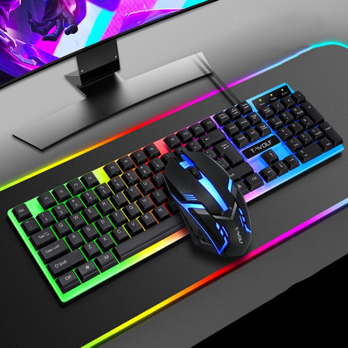 T-WOLF TF230 Colorful Light Effect Game Office Computer Wired Keyboard and Mouse Kit(Black) - HoMEdemic™ 