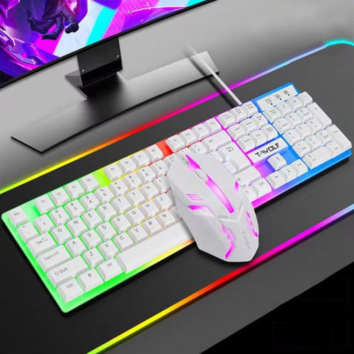 T-WOLF TF230 Colorful Light Effect Game Office Computer Wired Keyboard and Mouse Kit(White) - HoMEdemic™ 