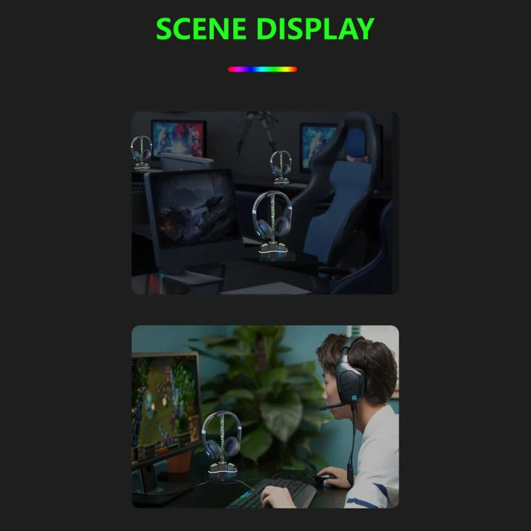 RGB Lighted Headphone Stand With Ambient Light USB Expansion Port Headphone Display Bracket, Style: Without 3.5mm Port - HoMEdemic™ 