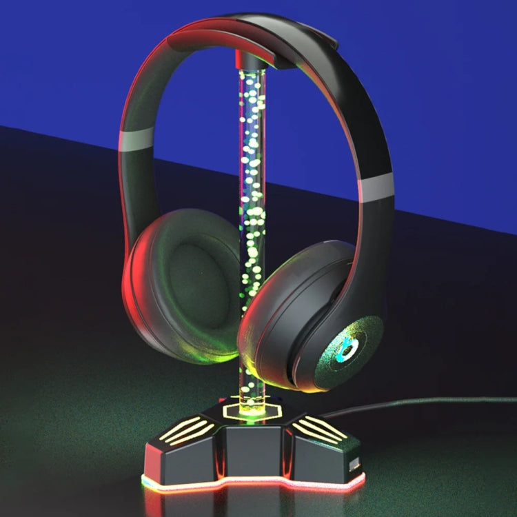 RGB Lighted Headphone Stand With Ambient Light USB Expansion Port Headphone Display Bracket, Style: Without 3.5mm Port - HoMEdemic™ 