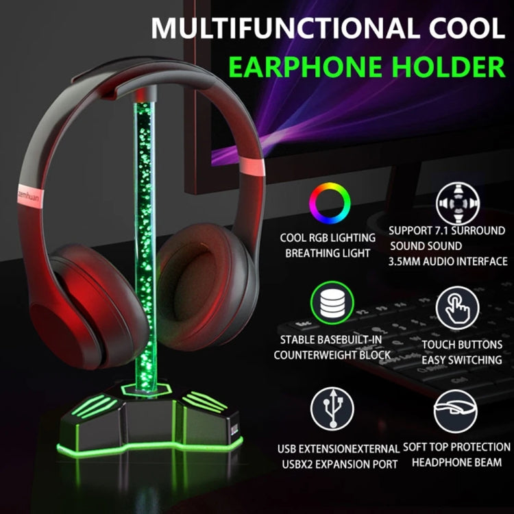 RGB Lighted Headphone Stand With Ambient Light USB Expansion Port Headphone Display Bracket, Style: Without 3.5mm Port - HoMEdemic™ 