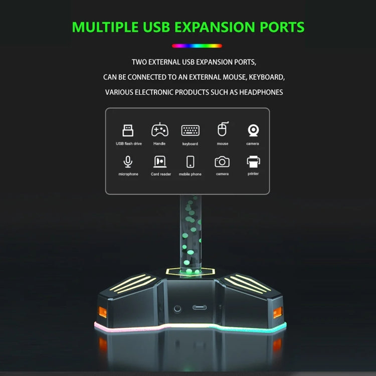 RGB Lighted Headphone Stand With Ambient Light USB Expansion Port Headphone Display Bracket, Style: Without 3.5mm Port - HoMEdemic™ 