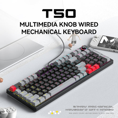 T-WOLF T50 97-keys RGB Luminous Color-Matching Game Mechanical Keyboard with Knob, Color: Black B - HoMEdemic™ 