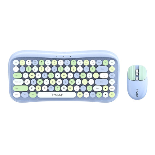 T-WOLF TF660 2.4G+5.0 Bluetooth Dual-Mode Retro Wireless Keyboard And Mouse Set(Blue) - HoMEdemic™ 