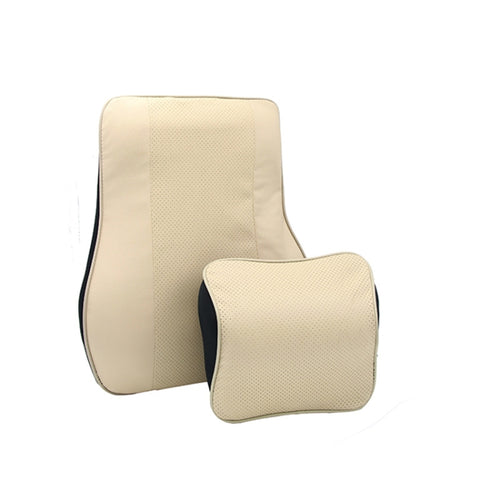 Leather Memory Foam All Season Car Seat Neck Support Cushion Headrest+Waist Pad(Beige) - HoMEdemic™ 