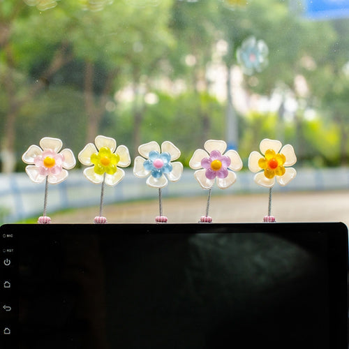 5pcs /Set Cute Cartoon Flower Car Shaking Ornament Car Dashboard Decoration, Style: Transparent - HoMEdemic™ 