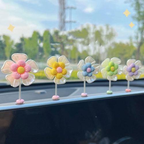 5pcs /Set Cute Cartoon Flower Car Shaking Ornament Car Dashboard Decoration, Style: Transparent - HoMEdemic™ 