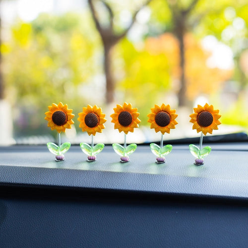 5pcs /Set Cute Sunflower Car Ornament Car Center Console Shaking Flowers Decoration, Style: A Model Transparent Leaves - HoMEdemic™ 