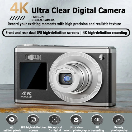 4K HD Optical Zoom Digital Camera 60MP Dual Screen Selfie Camera, No Memory(Silver) - HoMEdemic™ 