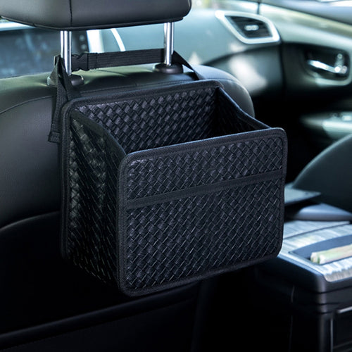 Car Hanging Garbage Bag Multifunctional Folding Storage Box, Model: H611 Woven Pattern - HoMEdemic™ 