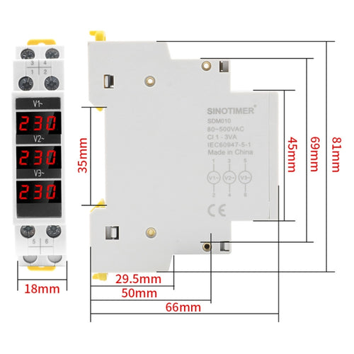 SINOTIMER SDM010 Modular Rail Type AC Three-Phase Digital Voltmeter Electronic Instrumentation - HoMEdemic™ 