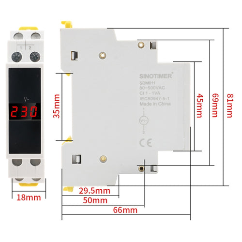 SINOTIMER SDM011 Modular Din Rail Type AC Single-Phase Digital Voltmeter Electronic Instrumentation - HoMEdemic™ 