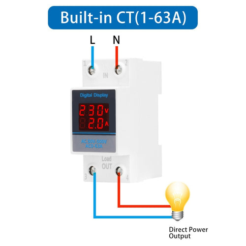 SINOTIMER SDM002 Household DIN Rail Single-Phase AC Dual Display Voltage And Current Meter(63A Build-In Intestinal Sensor) - HoMEdemic™ 