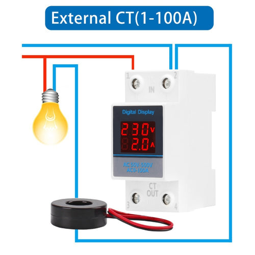 SINOTIMER SDM002 Household DIN Rail Single-Phase AC Dual Display Voltage And Current Meter(100A External Intestinal Sensor) - HoMEdemic™ 