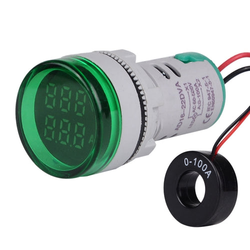 SINOTIMER ST16VA Round 22mm LED Digital Display AC Voltage Current Indicator AC 60-500V 0-100A(04 Green) - HoMEdemic™ 