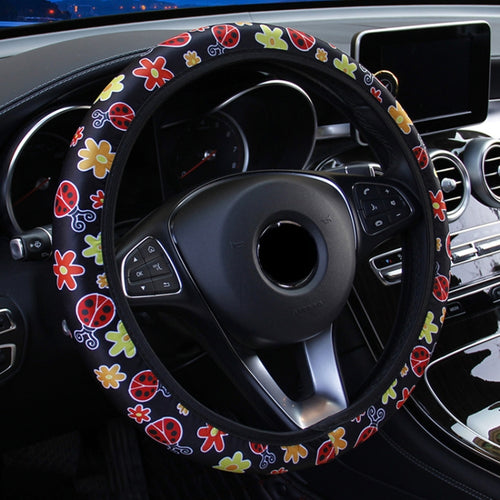 Car Steering Wheel Cover Printed Cloth Without Inner Elastic Band Cover, Pattern: Beetle - HoMEdemic™ 