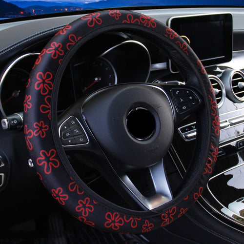 Car Steering Wheel Cover Printed Cloth Without Inner Elastic Band Cover, Pattern: Five Star Flower Red - HoMEdemic™ 