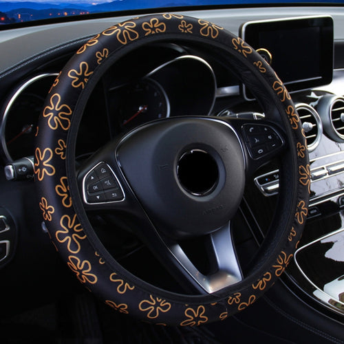 Car Steering Wheel Cover Printed Cloth Without Inner Elastic Band Cover, Pattern: Five Star Flower Orange - HoMEdemic™ 