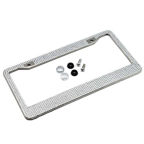 US Standard Stainless Steel License Plate Modified Frame With Diamonds, Color: Round Hole White Diamond - HoMEdemic™ 