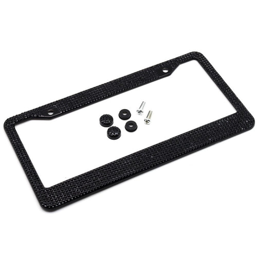 US Standard Stainless Steel License Plate Modified Frame With Diamonds, Color: Round Hole Black Diamond - HoMEdemic™ 