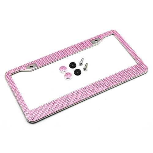 US Standard Stainless Steel License Plate Modified Frame With Diamonds, Color: Round Hole Pink Diamond - HoMEdemic™ 