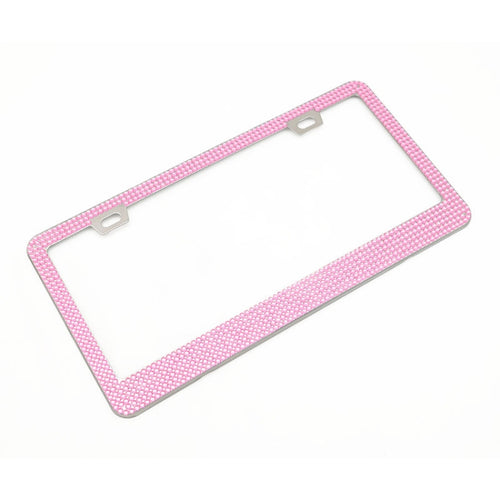 US Standard Stainless Steel License Plate Modified Frame With Diamonds, Color: Square Hole Pink Diamond - HoMEdemic™ 