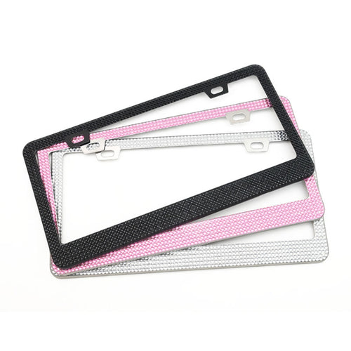 US Standard Stainless Steel License Plate Modified Frame With Diamonds, Color: Round Hole Pink Diamond - HoMEdemic™ 