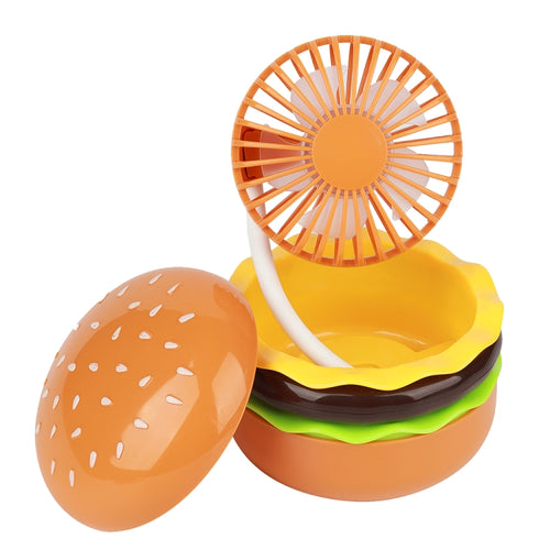 Hamburger Shaped Mini Desktop Fan with Cosmetic Mirror(Yellow) - HoMEdemic™ 